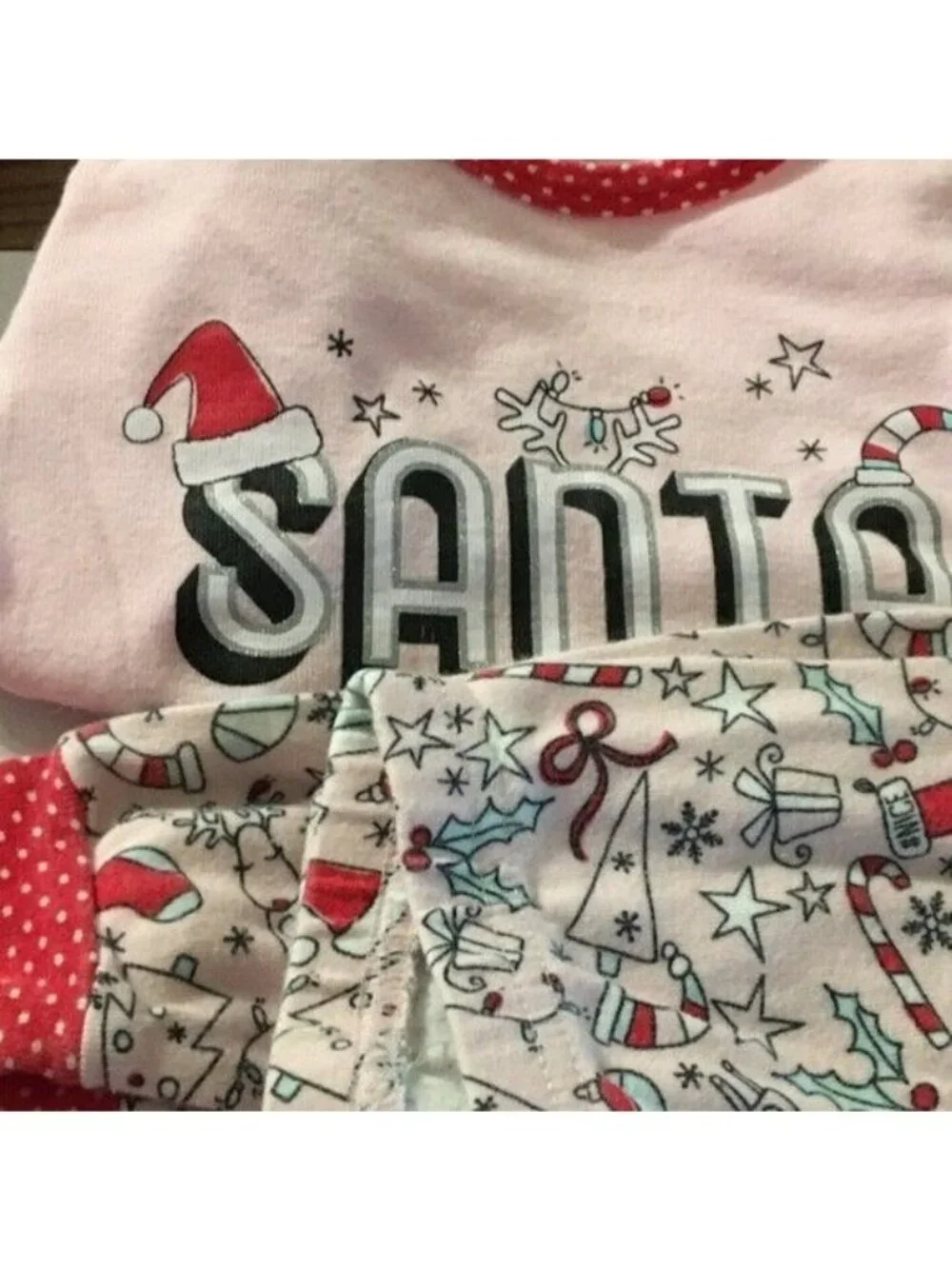 Girls Childrens Place Pink Santa Squad #The Nice List Pink Pajama Set 12-18 Mos - Picture 9 of 9